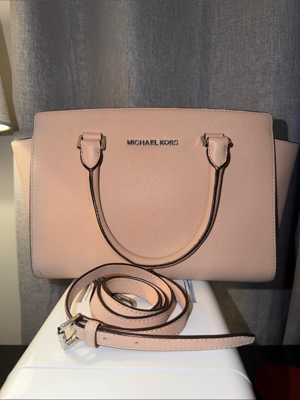 Michael Kors Pale Pink Saffiano Satchel with Strap